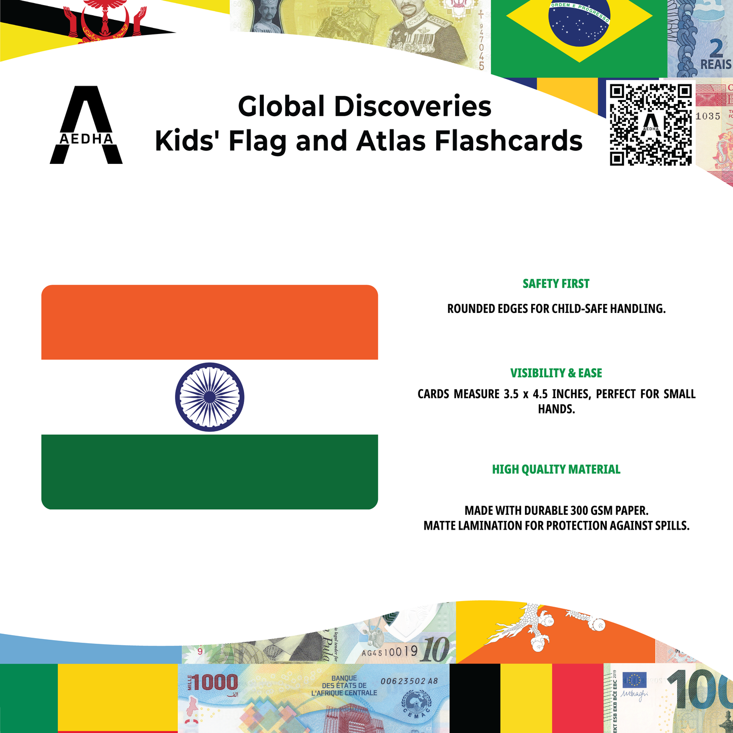 Global Discoveries Kids' Flag and Atlas Flashcards | Flags of The World Flashcards