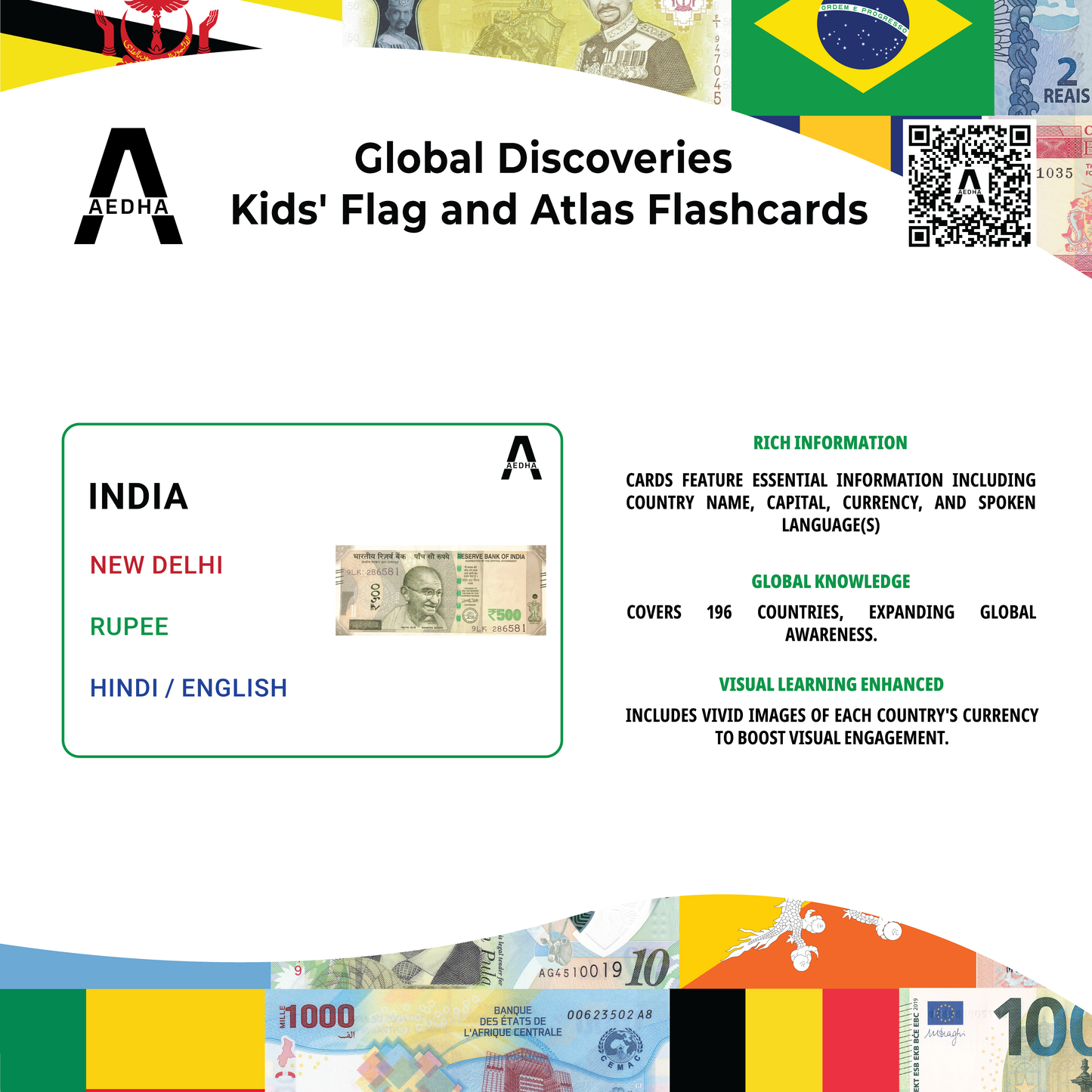 Global Discoveries Kids' Flag and Atlas Flashcards | Flags of The World Flashcards